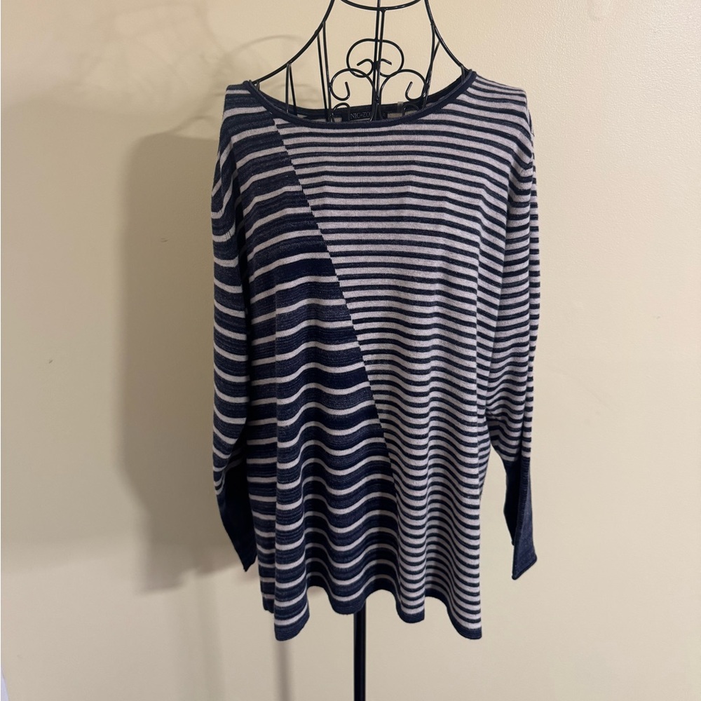 NIC+ZOE Asymmetrical Striped Sweater Size 2X